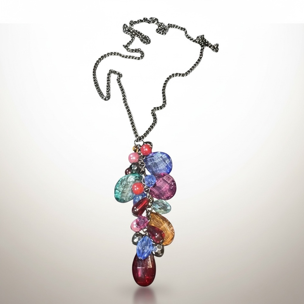 Multicolor Cascading Beaded Statement Pendant Necklace